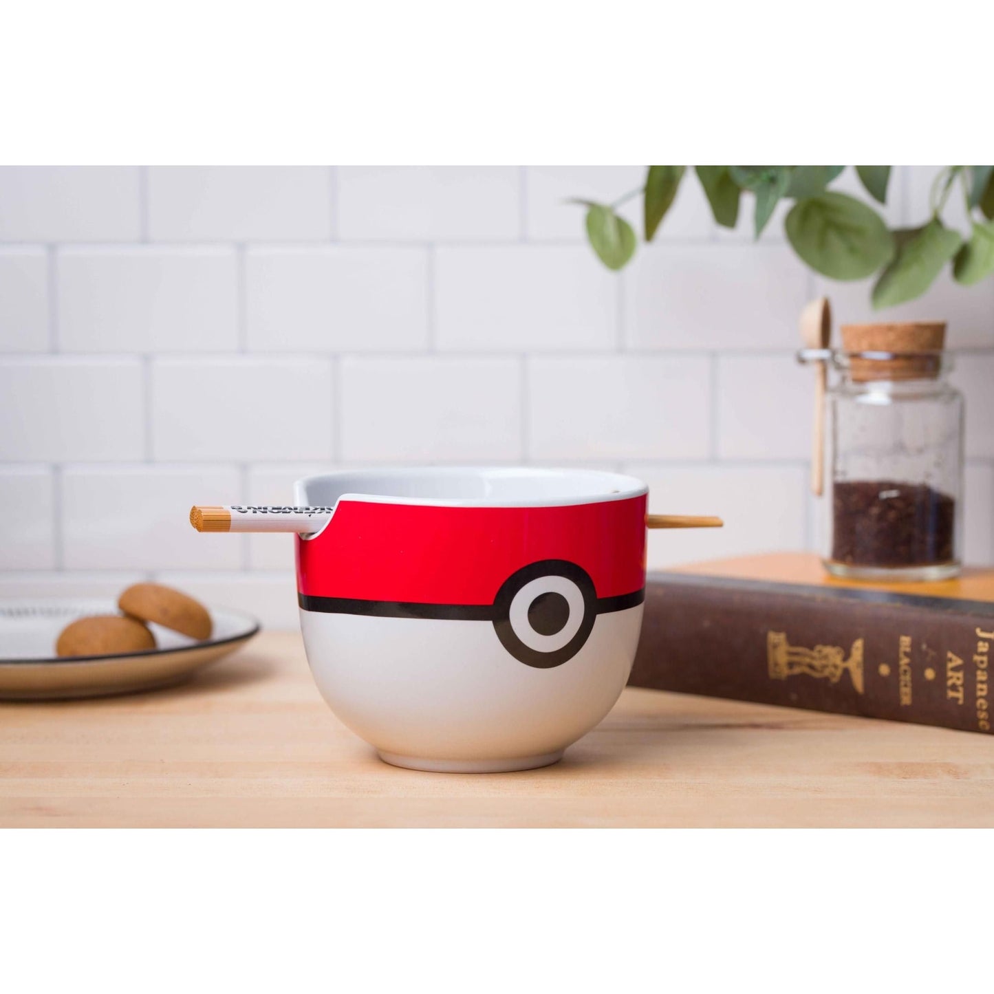 Silver Buffalo Pokemon Pokeball Ceramic Ramen Noodle Bowl with Chopsticks, Microwave Safe, 20 Ounces