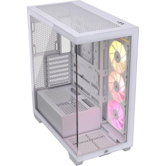 CORSAIR 3500X ARGB Mid-Tower ATX PC Case – Panoramic Tempered Glass – Reverse Connection Motherboard Compatible – 3X CORSAIR RS120 ARGB Fans Included – White