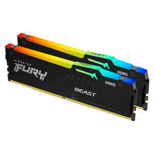 Kingston FURY Beast RGB 32GB (2x16GB) 5200MT/s DDR5 CL36 Desktop Memory Kit of 2 | Infrared Sync Technology | AMD Expo | Plug N Play | KF552C36BBEAK2-32