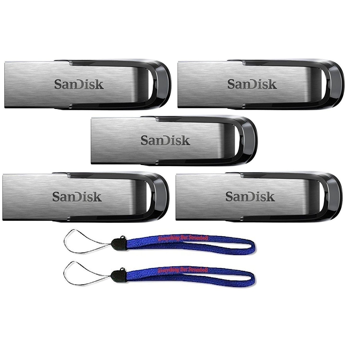 SanDisk Ultra Flair USB (5 Pack) 3.0 32GB Flash Drive High Performance SDCZ73-032G-G46 - with (2) Everything But Stromboli (tm) Lanyard