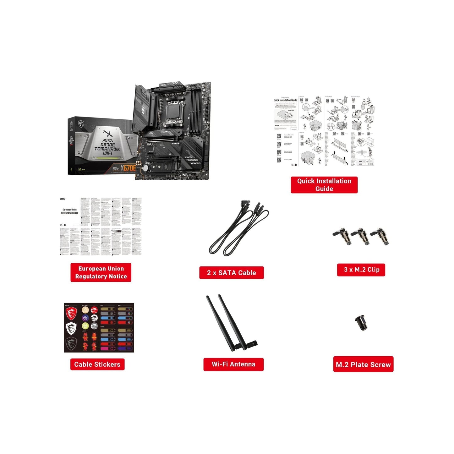 MSI MAG X670E Tomahawk WiFi Gaming Motherboard (AMD Ryzen 8000/7000, AM5, DDR5, PCIe 5.0, SATA 6Gb/s, M.2, USB 3.2 Gen 2, Wi-Fi 6E, Bluetooth 5.3, 2.5Gbps LAN, HDMI/DP, ATX)