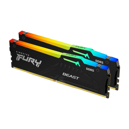 Kingston FURY Beast RGB 64GB 5600MT/s DDR5 CL40 DIMM Desktop Memory (Kit of 2) | Intel XMP 3.0 | Infrared Sync Technology | Overclocking Stability | KF556C40BBAK2-64