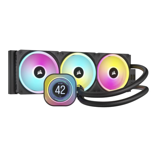 CORSAIR iCUE Link H150i LCD Liquid CPU Cooler - 360mm AIO - QX120 RGB Fans - 2.1” IPS LCD Screen - Fits Intel LGA 1700, AMD AM5 - iCUE Link System Hub Included - Black