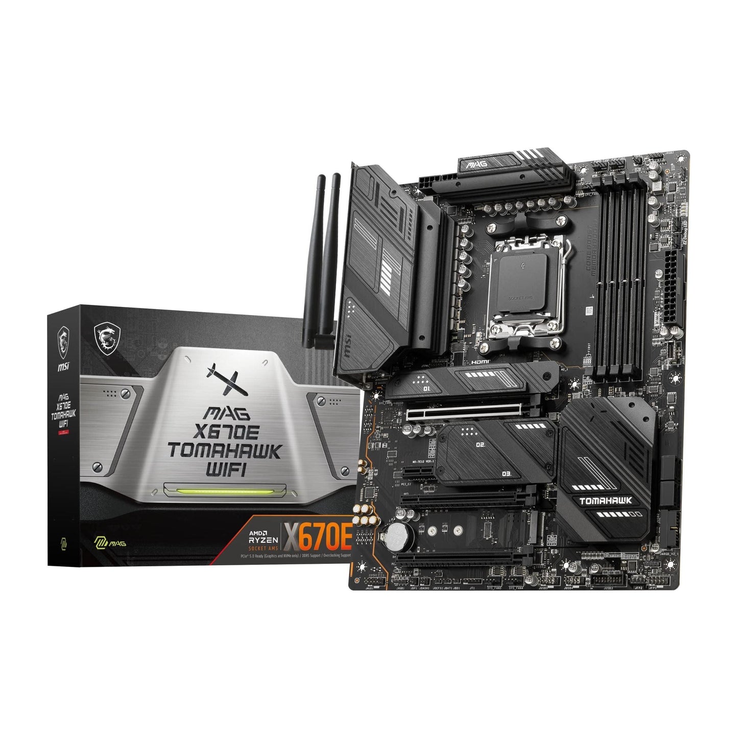 MSI MAG X670E Tomahawk WiFi Gaming Motherboard (AMD Ryzen 8000/7000, AM5, DDR5, PCIe 5.0, SATA 6Gb/s, M.2, USB 3.2 Gen 2, Wi-Fi 6E, Bluetooth 5.3, 2.5Gbps LAN, HDMI/DP, ATX)