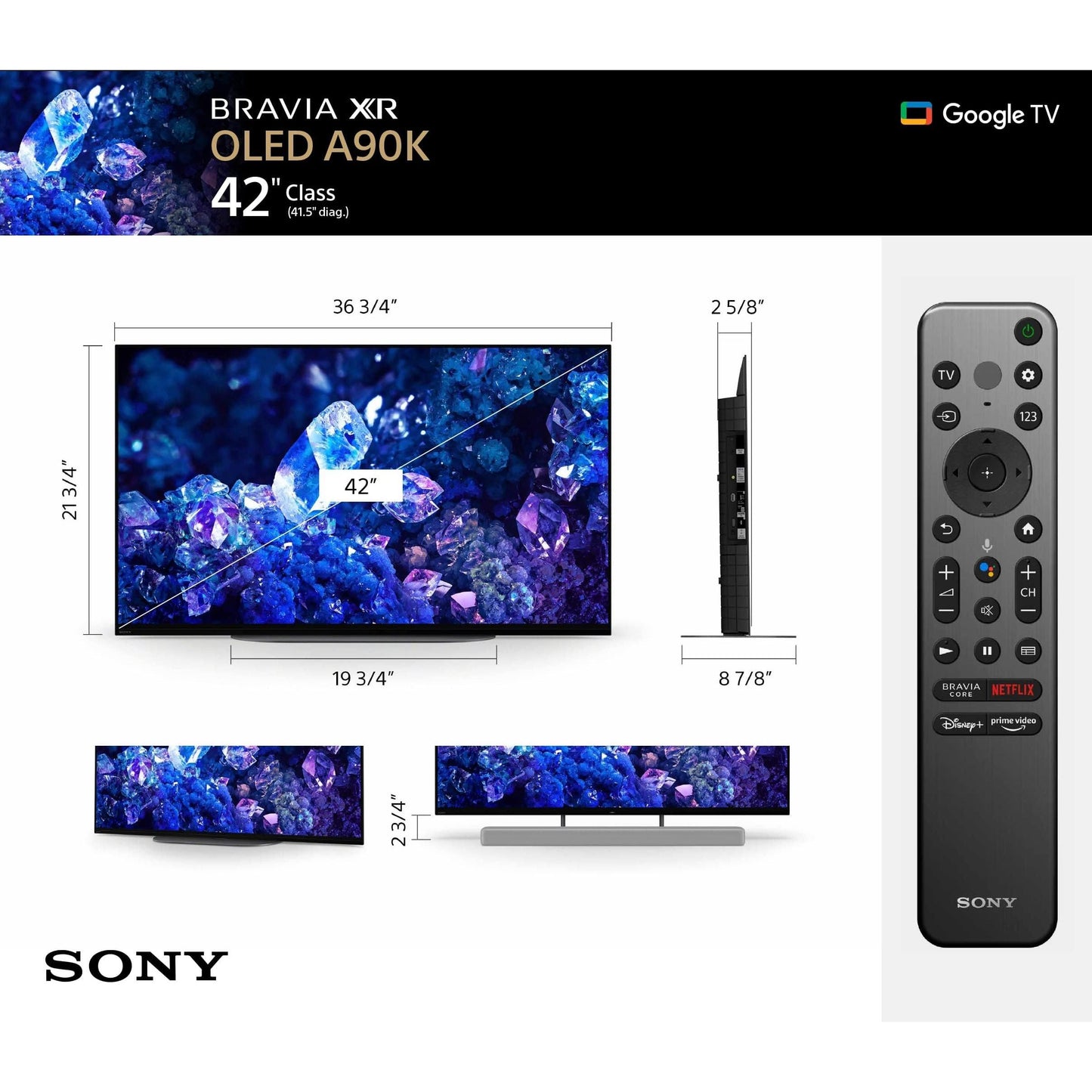 Sony 42 Inch 4K Ultra HD TV A90K Series: BRAVIA XR OLED Smart Google TV with Dolby Vision HDR and Exclusive Features for The Playstation® 5 XR42A90K- Latest Model,Black