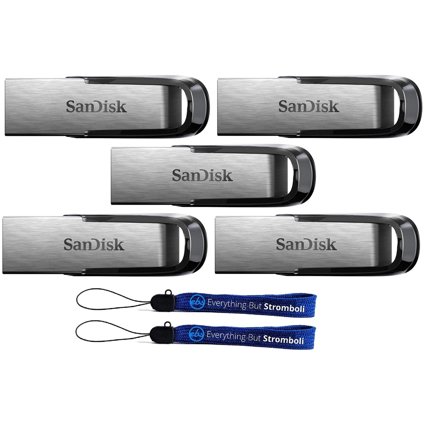 SanDisk Ultra Flair USB (5 Pack) 3.0 128GB Flash Drive High Performance up to 150MB/s - with (2) Everything But Stromboli (tm) Lanyard