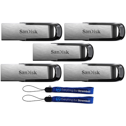 SanDisk Ultra Flair USB (5 Pack) 3.0 128GB Flash Drive High Performance up to 150MB/s - with (2) Everything But Stromboli (tm) Lanyard