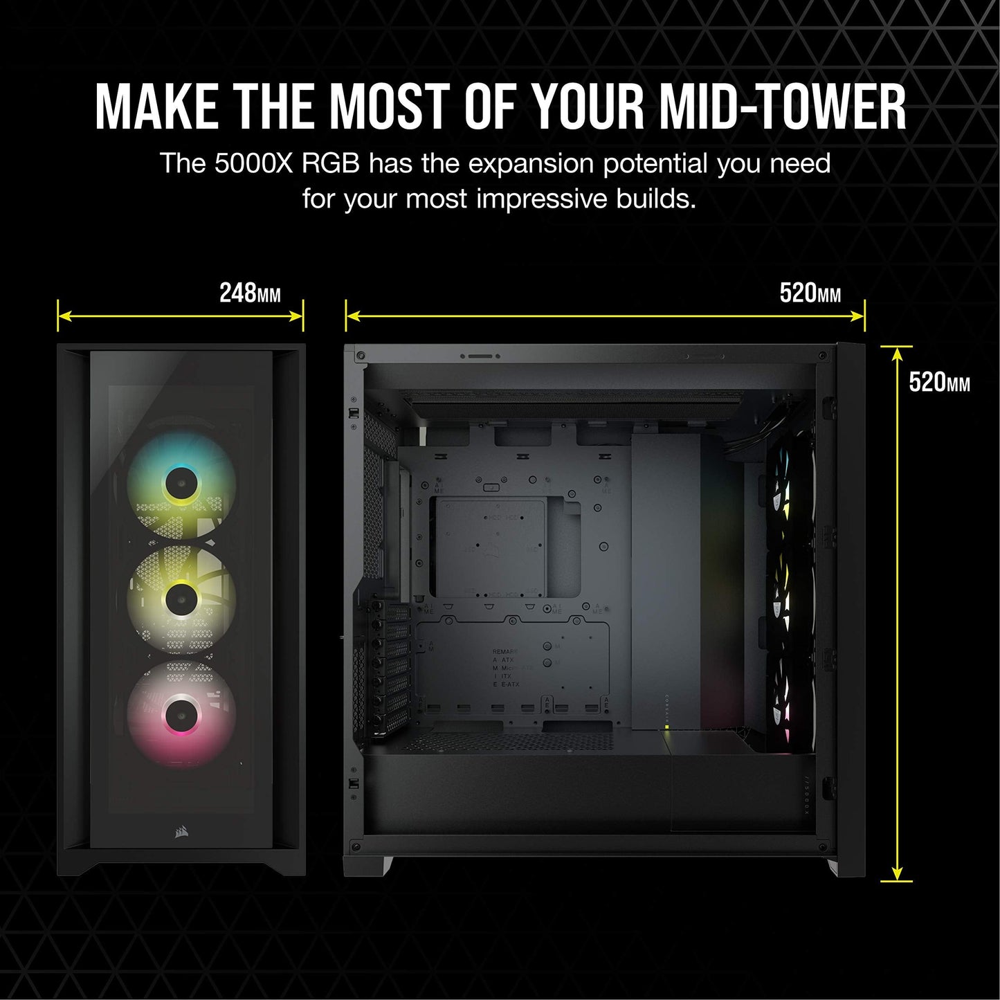 Corsair iCUE 5000X RGB Tempered Glass Mid-Tower ATX PC Smart Case - Black