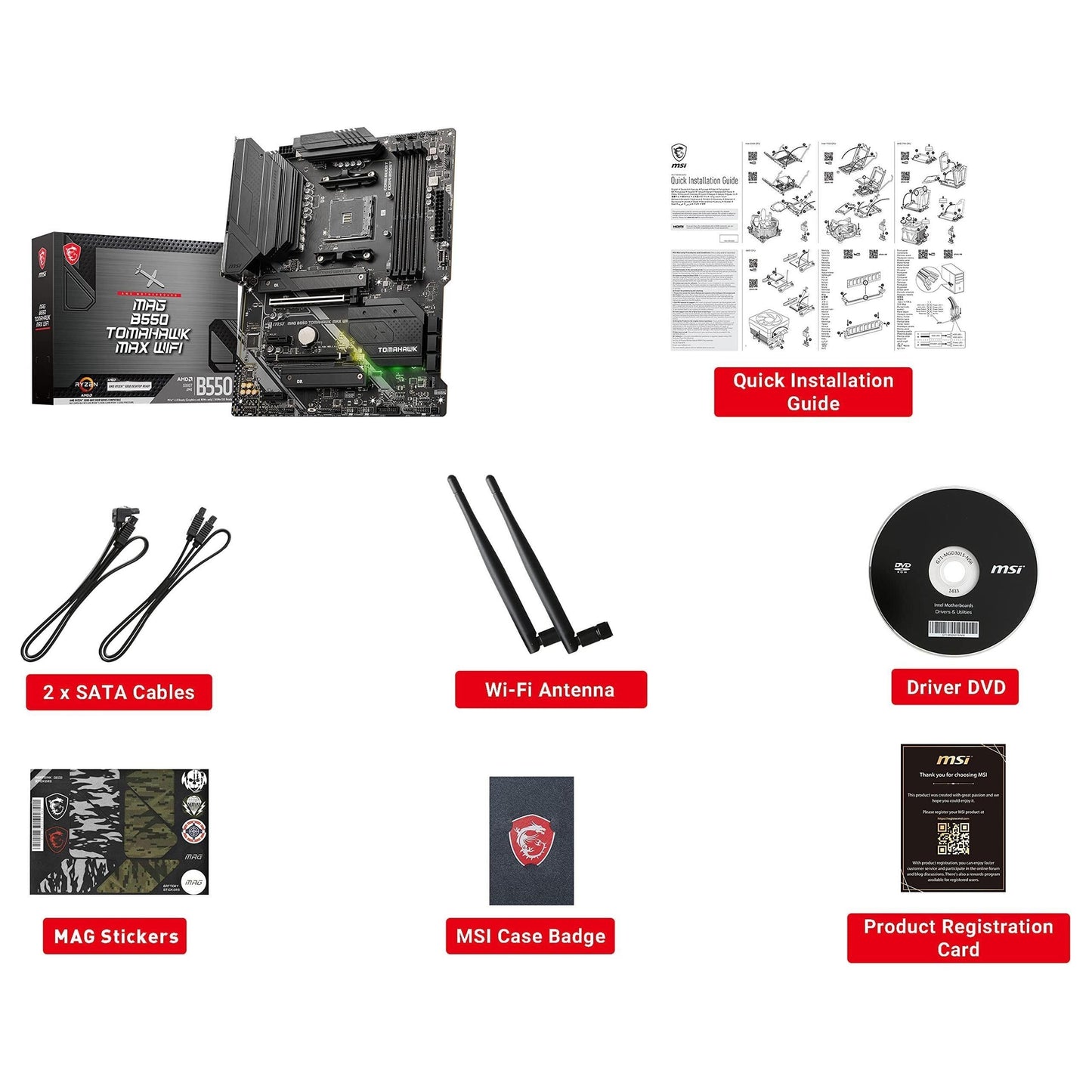 MSI MAG B550 Tomahawk MAX WiFi AMD Gaming Motherboards (AMD AM4, DDR4, PCIe 4.0, SATA 6Gb/s, M.2, USB 3.2 Gen 2, HDMI/DP, ATX, Wi-Fi 6E, AMD Ryzen 5000 Series Processors) (Renewed)