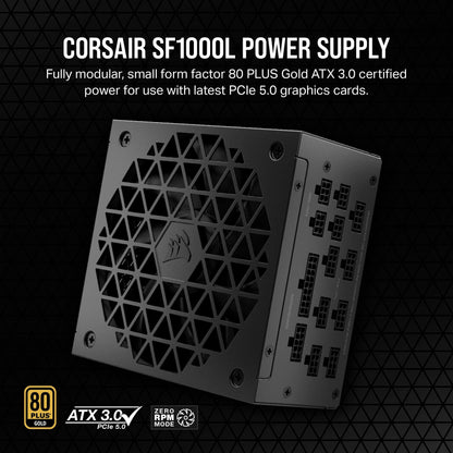 Corsair 1000W Fully Modular SFX Power Supply - ATX 3.0, PCIe 5.0, Quiet 120mm Fan, 80 Plus Gold, Zero RPM Mode, 105°C Capacitors - Black (Renewed)