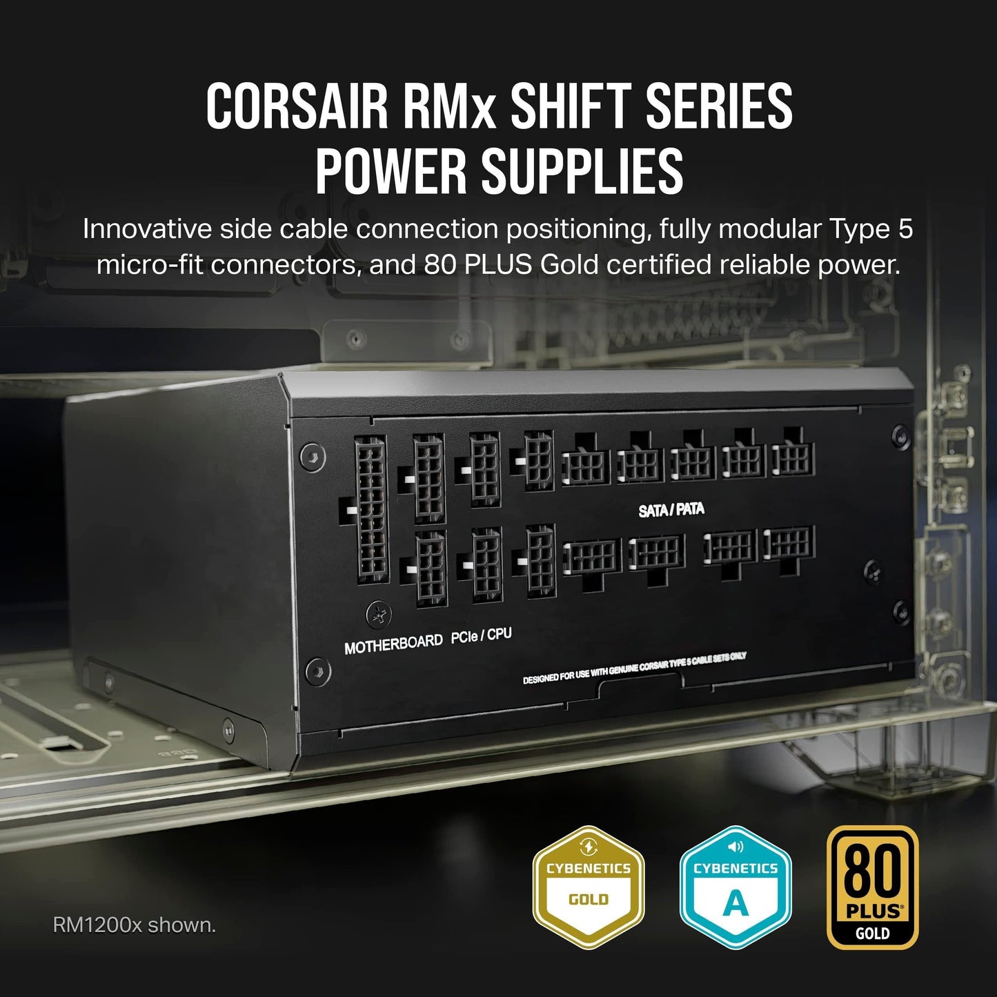 Corsair RM1000x Shift Fully Modular ATX Power Supply - Modular Side Interface - ATX 3.0 & PCIe 5.0 Compliant - Zero RPM Fan Mode - 105°C-Rated Capacitors - 80 Plus Gold Efficiency - Black (Renewed)