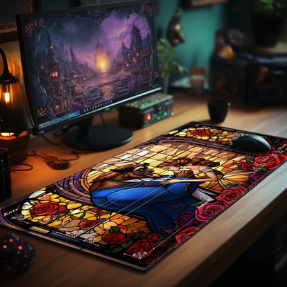 Playmat with Zones for Card Game Playing, Compatible with Lorcana TCG Cards Game Mats 24"x14" Commander Deck Gaming Duel Mat Card Gameplay Mats for Beginner, Magic Rose Beauty