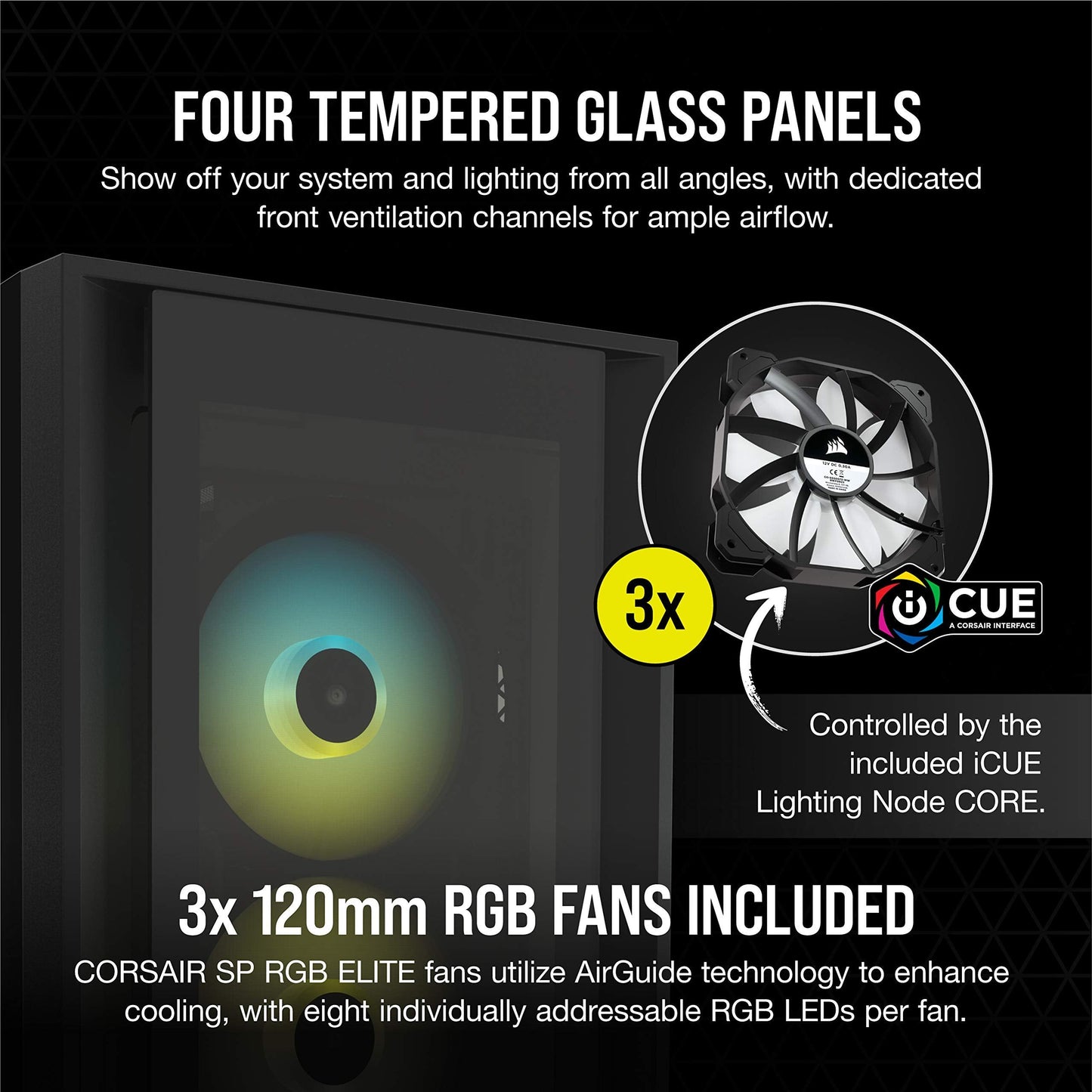 Corsair iCUE 5000X RGB Tempered Glass Mid-Tower ATX PC Smart Case - Black