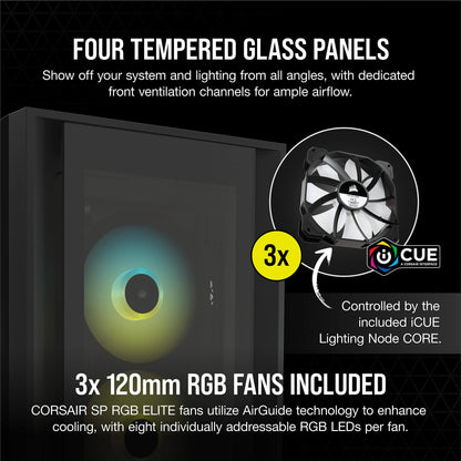 Corsair iCUE 5000X RGB Tempered Glass Mid-Tower ATX PC Smart Case - Black