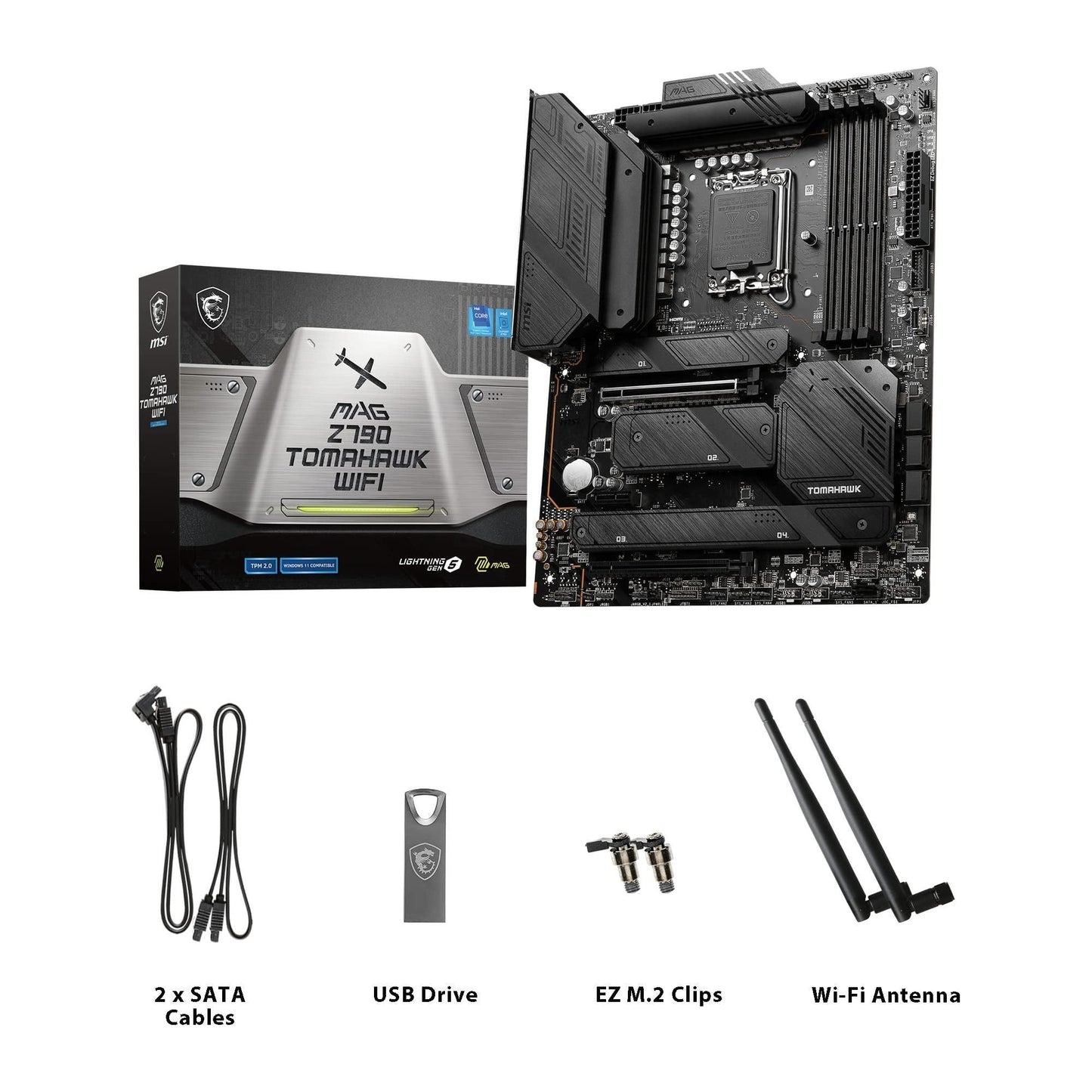 MSI MAG Z790 Tomahawk WiFi Gaming Motherboard (Supports 12th/13th/14th Gen Intel Processors, LGA 1700, DDR5, PCIe 5.0, M.2, 2.5Gbps LAN, USB 3.2 Gen2, HDMI/DP, Wi-Fi 6E, Bluetooth 5.3, ATX)