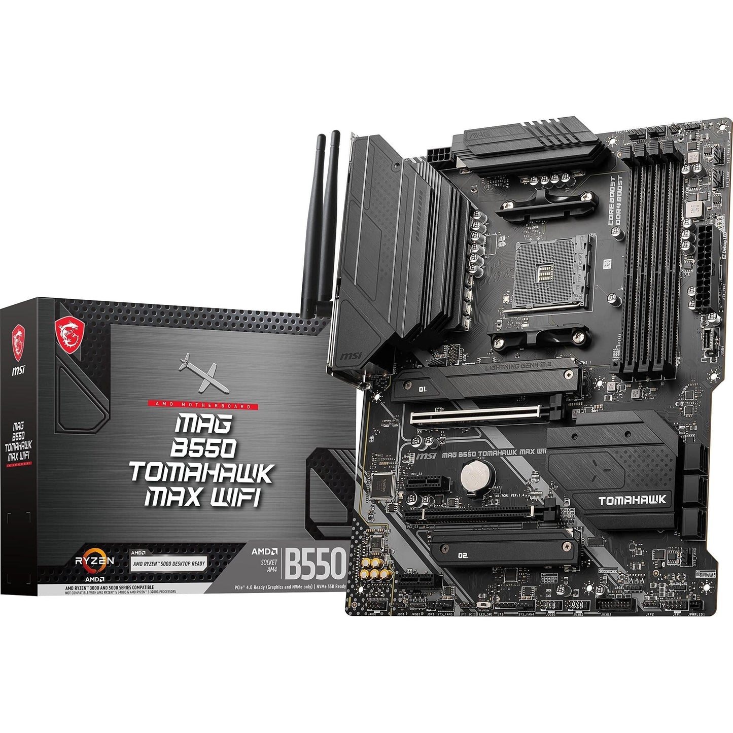 MSI MAG B550 Tomahawk MAX WiFi AMD Gaming Motherboards (AMD AM4, DDR4, PCIe 4.0, SATA 6Gb/s, M.2, USB 3.2 Gen 2, HDMI/DP, ATX, Wi-Fi 6E, AMD Ryzen 5000 Series Processors) (Renewed)