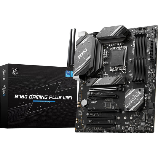 MSI B760 Gaming Plus WiFi Gaming Motherboard (Supports 12th/13th/14th Gen Intel Processors, LGA 1700, DDR5, PCIe 4.0, M.2, 2.5Gbps LAN, USB 3.2 Gen2, HDMI/DP, Wi-Fi 6E, Bluetooth 5.3, ATX)